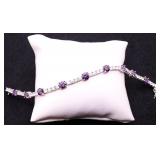 White sapphire/amethyst tennis bracelet lab made