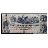 1856 Planters Bank Of Fairfield $5 note