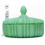 Vntg Fire King jadeite ribbed covered candy dish