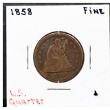 1858 seated liberty quarter