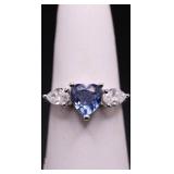 Heart cut tanzanite ring, lab created