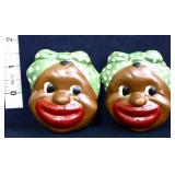 Pair vntg chalkware americana lady faces