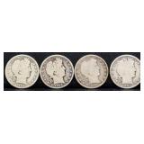 Lot of 4 barber half dollars
