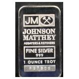 1 troy ounce Johnson Matthey silver bar