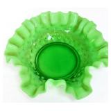 Fenton 6.25in green opalescent hobnail bonbon dish