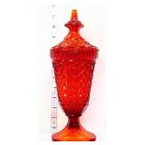 Vntg amberina diamond point 11in candy jar