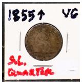 1855 arrow date seated liberty quarter