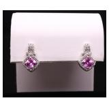 Pair pink sapphire earrings, lab created