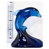 Fenton cobalt blue dolphin riding wave figure
