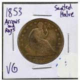 1853 arrows and rays seated liberty half dollar