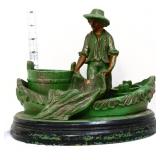 Vintage redware green fisherman cigar holder