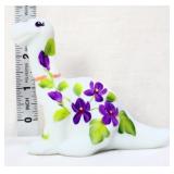 Fenton 3in white dinosaur w/ violets & mouse