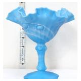 Fenton blue/white slag 6in open compote