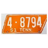 1951 state shape TN license plate