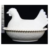 Vintage milk glass hen on nest