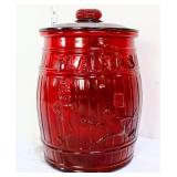 Red glass Planters Peanuts canister