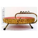 MCM pink/gold ashtray in wire stand