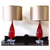Pair red base lamps w/ gold shades NO SHIPPING
