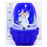 Fenton cobalt Jolly Snowman fairy lamp