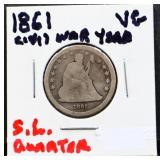 1861 seated liberty quarter