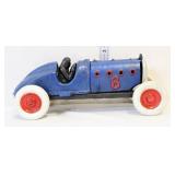Blue cast iron race car w/ driver