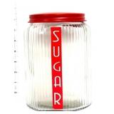 Glass sugar canister w/ red lid