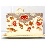 Vintage cheese dish w/ red flowers