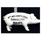 White cast iron Quaker City Ham pig bank