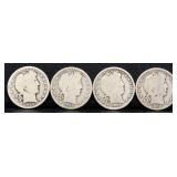 Lot of 4 barber half dollars