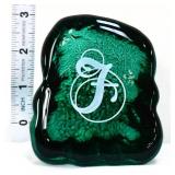 Fenton emerald green logo dealer paperweight