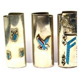 Lot of 3 metal lighter covers w/ inlays