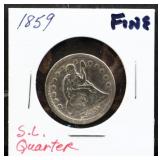 1859 seated liberty quarter