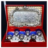 Vintage blue dragon cordial set in red box