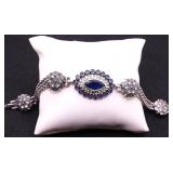 Deco style blue/white sapphire bracelet lab made