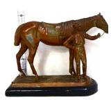 6in tall metal horse w/ jockey statue