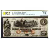 Graded 1850s Adrian Insurance Company MI $1 note
