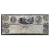 1837 Mississippi & Alabama RR $5 note