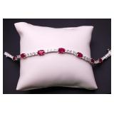Ruby/white sapphire tennis bracelet, lab created