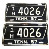 Pair 1957 Tennessee license plates