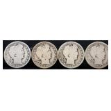 Lot of 4 barber half dollars