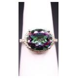Sterling oval cut mystic topaz ring, lab created