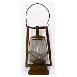 Vintage metal frame lantern w/ clear globe