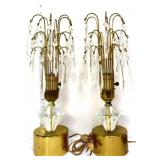 Pair Deco style waterfall lamps w/ glass prisms