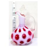 Fenton cranberry/white coin dot cruet