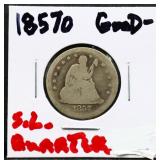 1857O seated liberty quarter