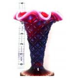 Fenton plum opalescent diamond 5in vase