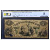 Graded 12 1860s Carolina Mills RI $5 note