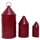 Lot of 2 red metal punched tin lanterns