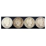 Lot of 4 barber half dollars