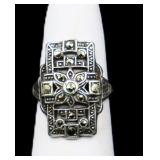 Sterling Deco style ring, lab created